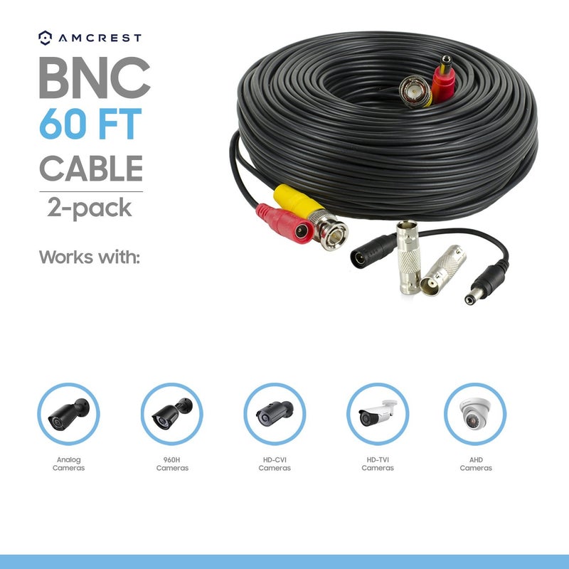 Amcrest 2-Pack 60 Feet Pre-Made All-in-One Siamese BNC Video and Power CCTV Security Camera Cable with Two Female Connectors for 960H & HD-CVI Camera and DVR (SCABLEHD60B-2pack) - Image 2